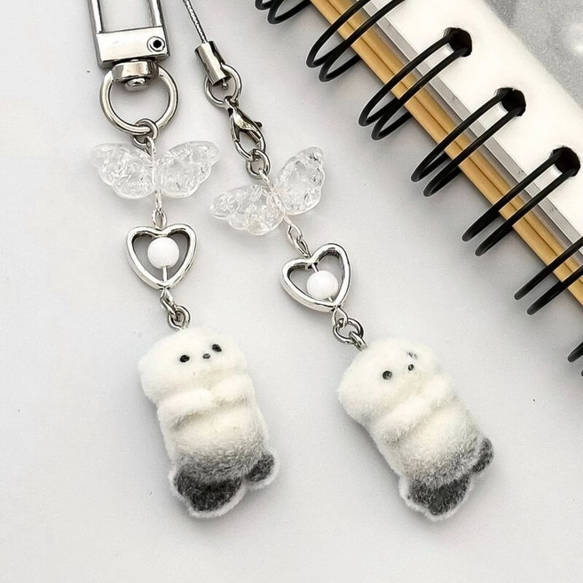 날개 하트 수달 키링 스트랩 백참, 1개, 핸드폰줄