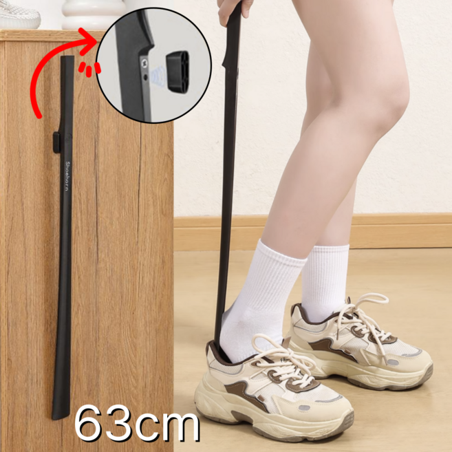 우디밸리 현관문 서서신는 롱 자석 구두 주걱, 1개, 블랙