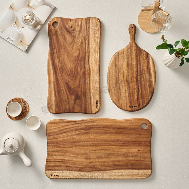 딱다구리 웨루 통원목 웨이브 양면도마, 1개, 우드