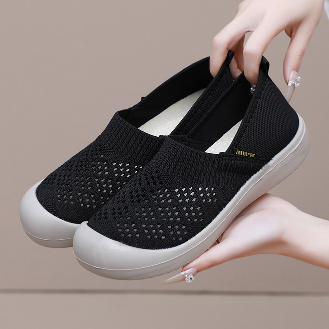BLTER 여성 여름 니트 메쉬 슬립온 발편한 미끄럼방지 샌들 엄마 신발 니트 스판 망사 샌들 컴포트 푹신푹신 가볍고 편한 신발 여성 스니커즈 여성 단화 워킹화DXR0577