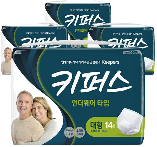쌍용C&B 키퍼스 언더웨어 대형 14개입 4팩, 4박스