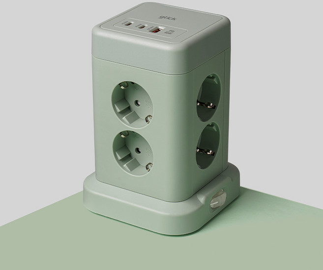 지클릭커 타워 8구 고용량 4000W USB 멀티탭 NP708PD 그린, 1개, 타워형 8구 그린, 2m