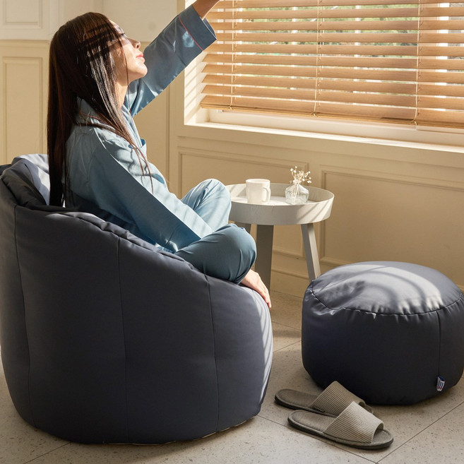 유즈 펄쉘 빈백 1인용 소파 + 스툴 + 발쿠션 세트, 딥네이비