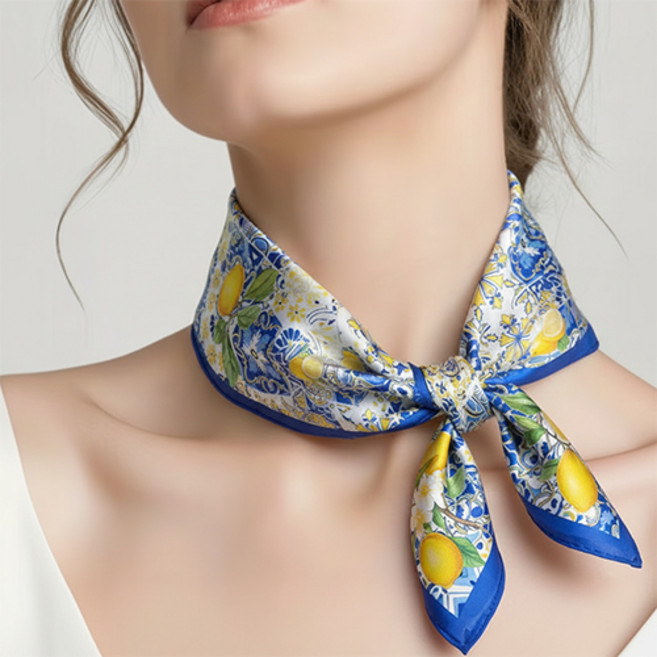 여성 데일리 화려한 유니크 레몬 포인트 정사각 쁘띠 스카프 F682