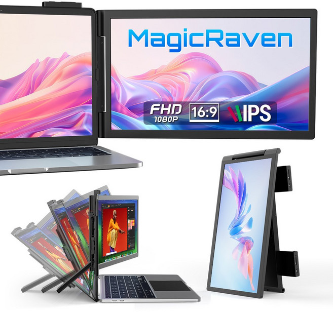 MagicRaven 14인치 노트북 듀얼 모니터 IPS FHD 휴대용 보조 포터블 모니터, 1080-60Hz 블랙, 35.56cm