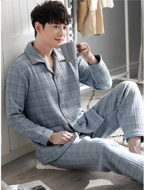 남성 누빔 잠옷 순면 수면 파자마 무지 셋업 홈이불 두꺼운 수면