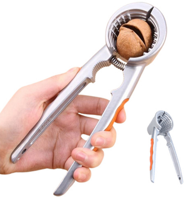 BORNLIFE 호두망치 호두까는기계 다기능 견과류 부럼까기 멀티 4 CLIP 최신생산 실리콘쿠션 미끄럼방지 안전 손잡이, 1개, 주황