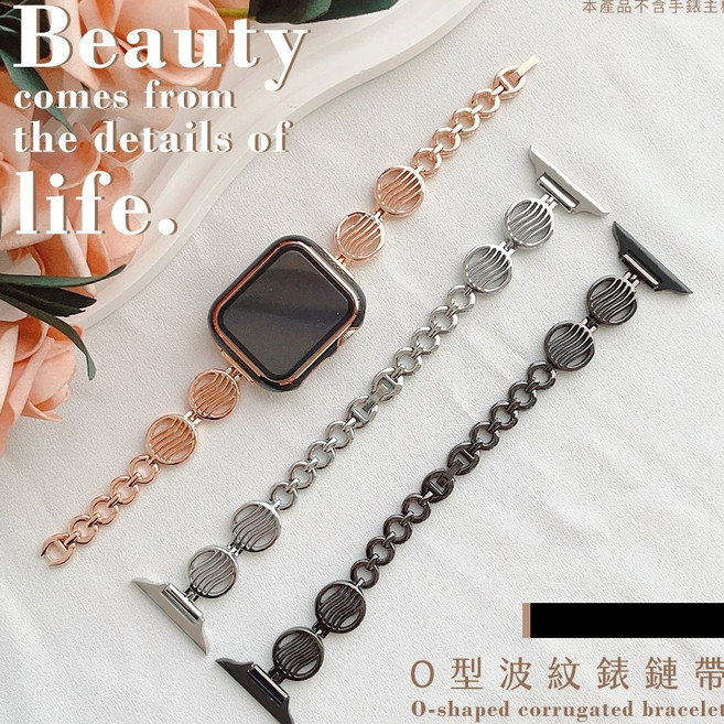 O型波紋錶帶 適用Apple Watch 38/40/41/42/44/45/49mm 蘋果替換錶帶, 博雅黑,42/44/45/49mm共用, 1個