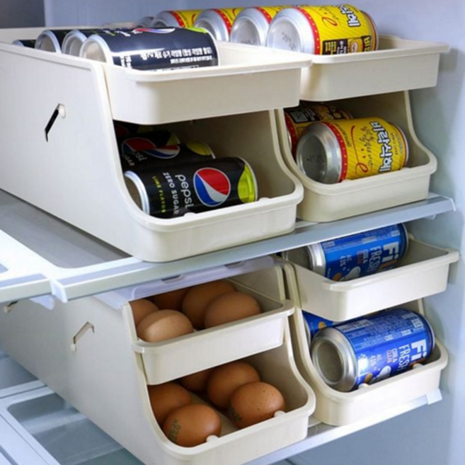 냉장고 음료 디스펜서 2단 주방캔 음료수 냉장고 캔 정리함 수납 플라스틱 2단계 케이스 달걀 자동 롤링