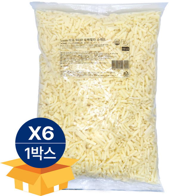 썬리취 디오 SG10 모짜렐라 고다 피자치즈 자연100 2.5kg 냉장 x 6봉, 6개