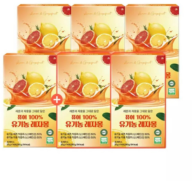 4+2 퓨어 100 레자몽 레몬 자몽즙 14포 x 6박스 (총 84포), 20g, 1개