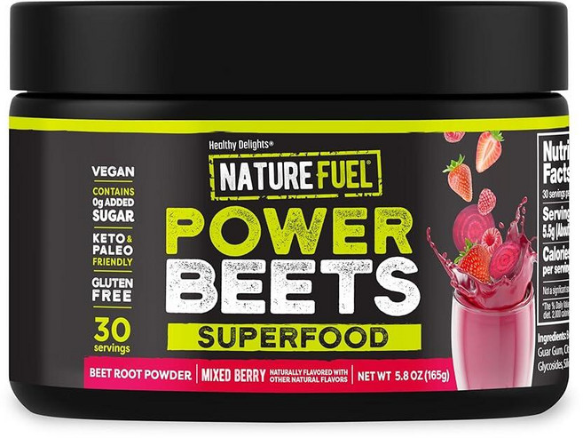 Healthy Delights Nature Fuel Power 비트 파우더 뿌리 천연 에너지 지원 건강한 혈압 주스 아사이 베리 석류 30회 분량 (포장은 다를 수 있음), 30 Servings (Pack of 1), 1개, 165g