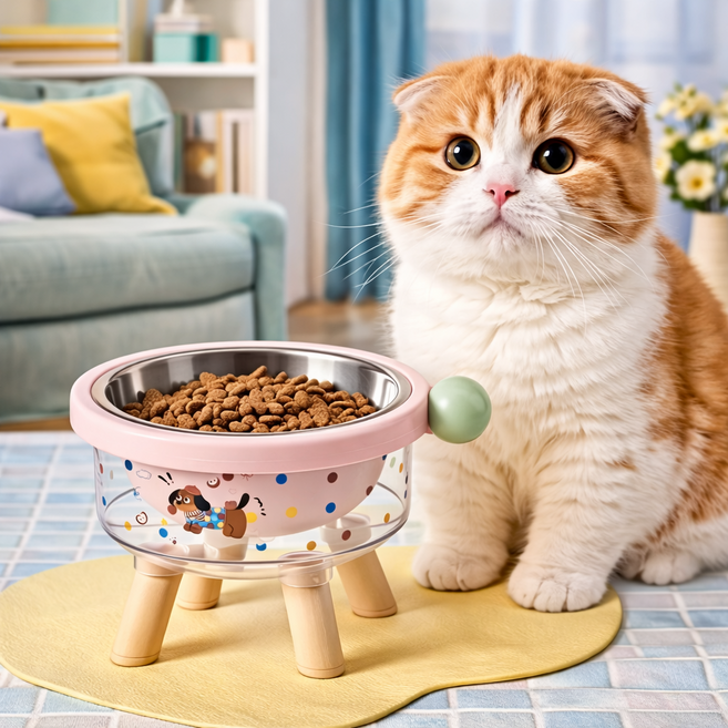 스테인리스 2in1 반려동물 식기 강아지 고양이 공용 분리형 세척 귀여운 디자인 4컬러, 핑크, 1개