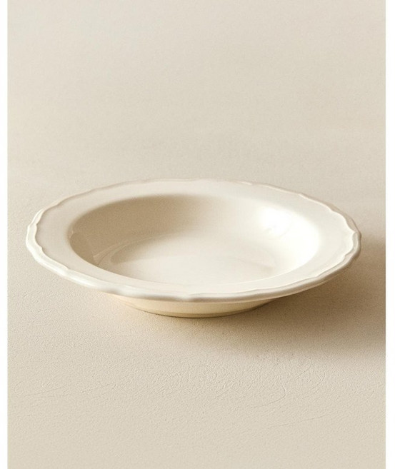 자라홈 브랜드관 엠보싱 엣지 디테일 도기 깊은 접시. 42219201712 423720, 23 x 4 x 23 cm, 에크루, 1개