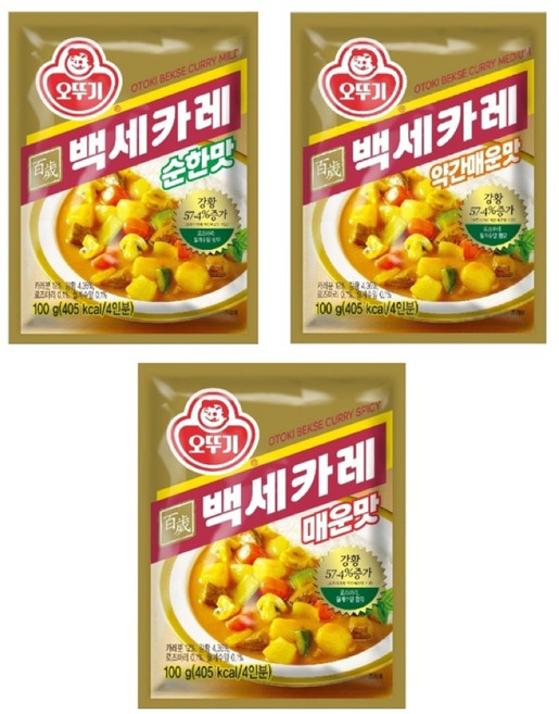 오뚜기 백세카레 100g 세트-[순한맛+약간매운맛+매운맛], 10세트, 300g