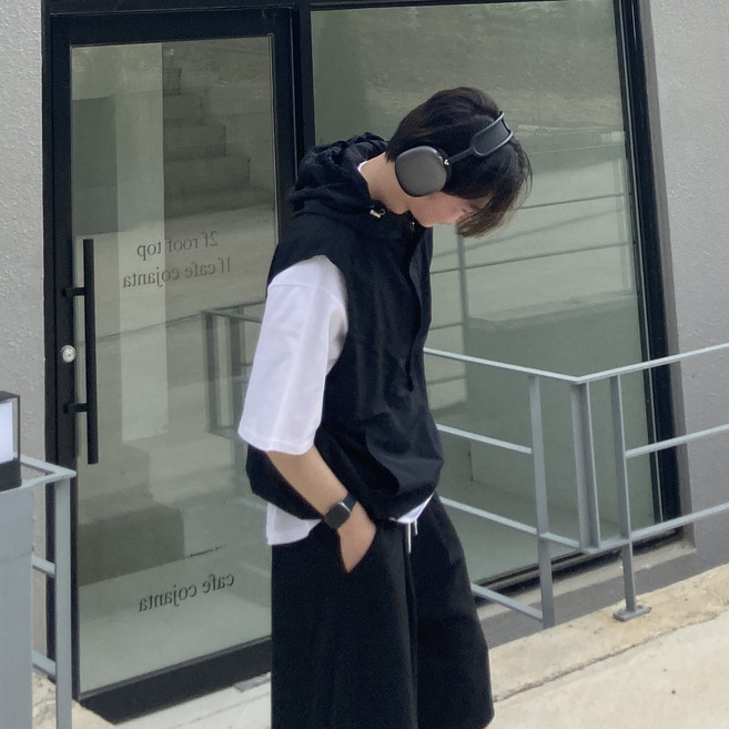 더액션 남성용 나일론 아노락 후드 조끼 T2751