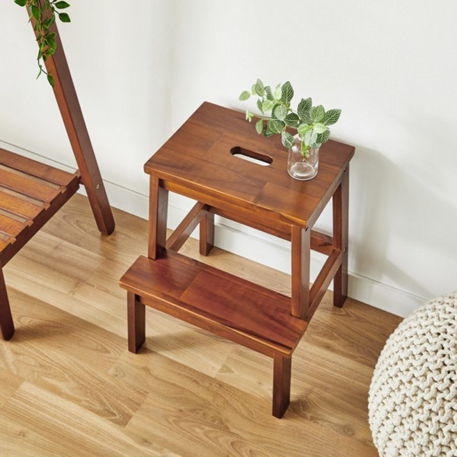 나인홈 원목 스텝스툴 사각 사다리 계단의자, 브라운