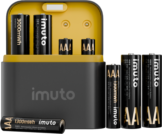 IMUTO 1.5V 리튬 배터리 건전지 충전지 충전기 세트 AA 3000mWh 4개입 + AAA 1300mWh 4개입, 1개
