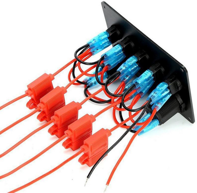 갱 12V 24V 인라인 퓨즈 박스 LED 자동차 로커 스위치 패널 2 USB 충전기 소켓 자동차 보트 마린을위한 인테리어 액세서리, 파란색