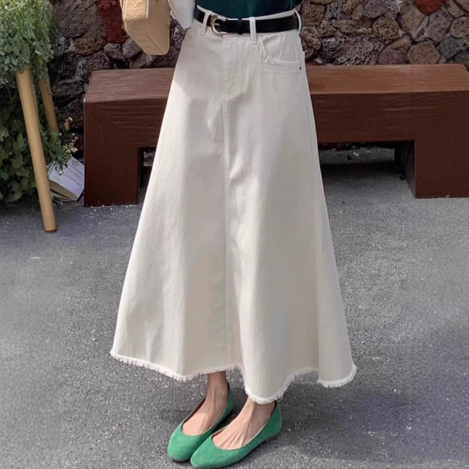 쁘띠꼬모 여성 스커트 롱 A라인 데님 캐주얼 베이직 데일리 GX5020943