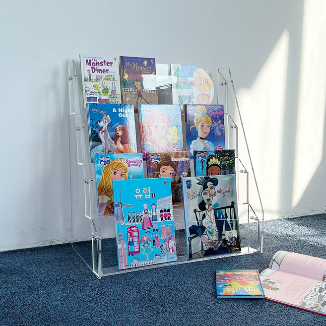 아크리코 전면4단책장 전면책장 책꽂이 아크릴책장 미니책장 유아책장 키즈책장 아기책장, 투명, 4단