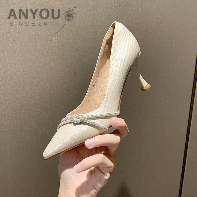 ANYOU 여성구두 하이힐 가죽 스틸레토 펌프스