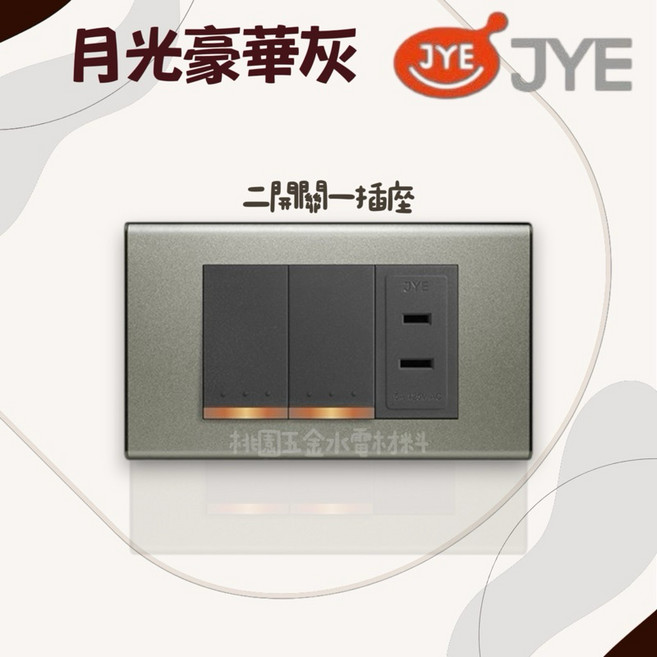 JYE中一電工 月光系列豪華灰 開關插座(附發票), 1個, 二開關一插座