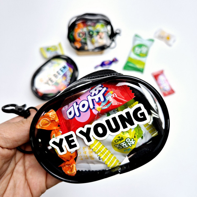 유치원 어린이집 생일 간식 단체 선물 구디백 답례품-투명 파우치 지갑 네이밍 키링 간식 5종, 키링간식, 1개