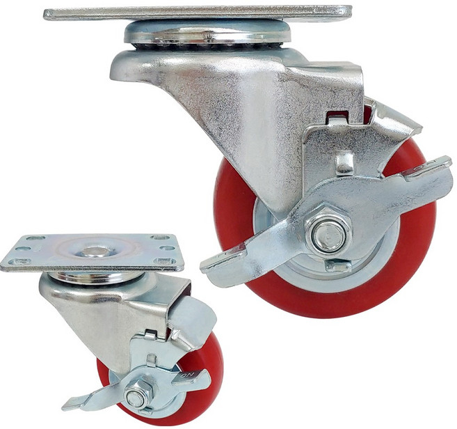 우레탄 75mm (3) 회전 브레이크 바퀴 운반구 수레 핸드카트 운반 카트 구르마 대차 끌차