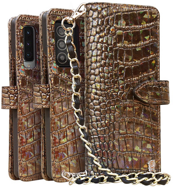 샤이닝 악어 무늬 천연 소가죽 카드 분실 방지 다이어리 케이스 갤럭시Z폴드7