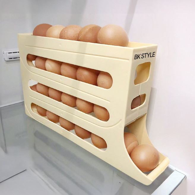 비케이 스타일 4단 슬라이딩 계란 보관함 30구 트레이, 1개, 옐로우