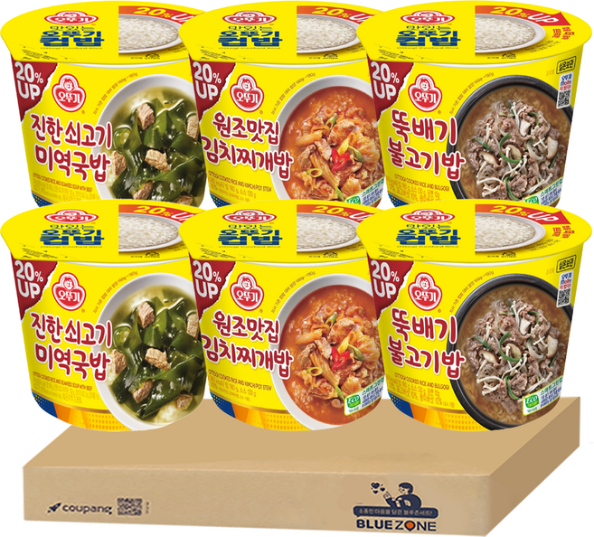 [블루존] 오뚜기 즉석 컵밥 뚝배기 불고기밥2 원조김치찌개밥2 쇠고기 미역국밥2, 6개, 310g