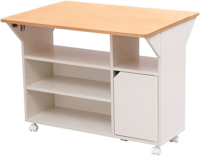 아이리스 오야마 문이 달린 키친 왜건 버터플라이 테이블 TKW-90 폭 90cm, 피치 + 화이트, 3단 + 2단