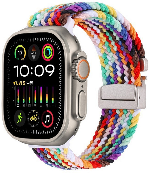 애플워치 호환 나일론 조절식 밴드 시리즈 5 6 7 8 9 울트라2용, 1개, 25#공식 무지개