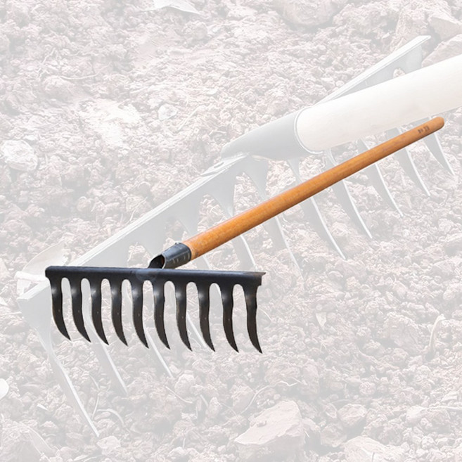 괴물 레기(밭 고르기 텃밭관리기 잡초 제거 제거기 농기구 밭갈이 레기 곡괭이 쇠스랑 괭이), 01.괴물레기 L 37cm+대왕자루, 1개