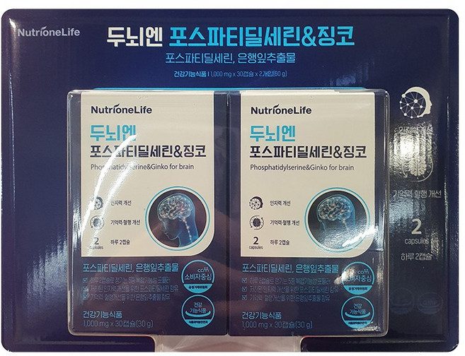 뉴트리원 두뇌엔 포스파티딜세린 앤 징코 1000mg x 30캡슐 x 2입, 1세트, 60정