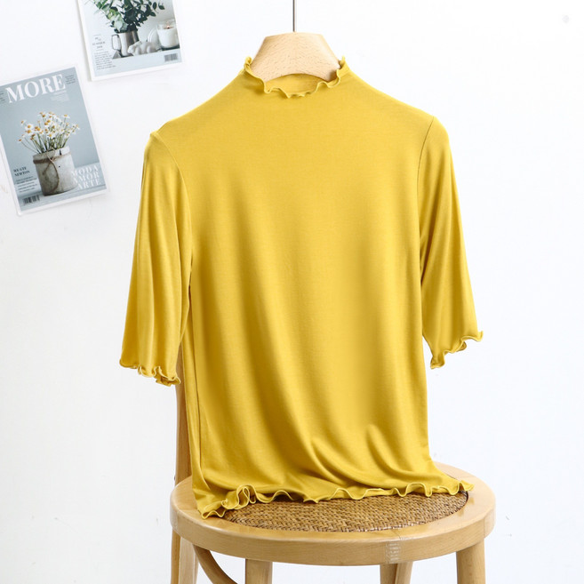 모달 반폴라 여성 슬림 이너티 물결 목폴라 반목 5부 반팔 티셔츠 12컬러 - 1978