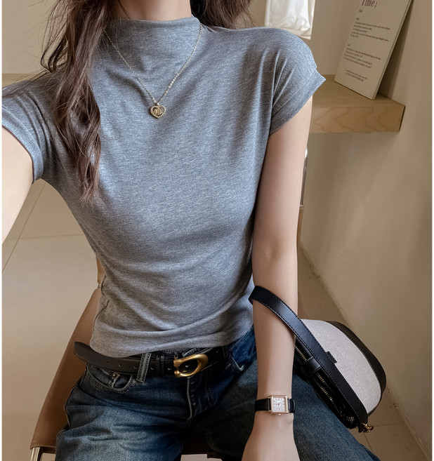 텐셀 소재 반목 스트레이트 숄더 반팔 티셔츠 SH1959