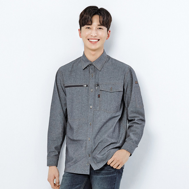 파브 데님셔츠 21수 청해지 청자켓 근무복 작업복, 메란지 네이비, 1개