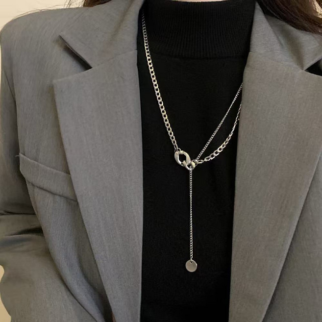 [써지컬 스틸] 믹스체인 드롭 목걸이 Y자 레이어드 포인트 네크리스