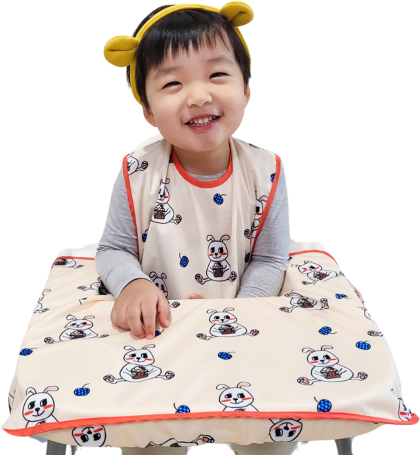 벨베이비 식탁일체형 방수 턱받이 나시 완전커버 오리지날, (리뉴얼)주황 토끼, 1개, 1개입
