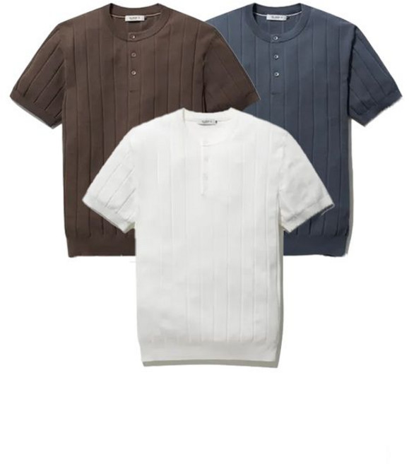 올젠 남성 버티컬 헨리넥 라운드 반팔 니트 ZBG2ER1204