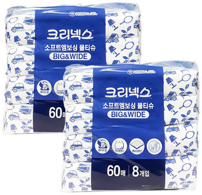 크리넥스 소프트 엠보싱 물티슈 캡형 60매 x 16팩, 16박스