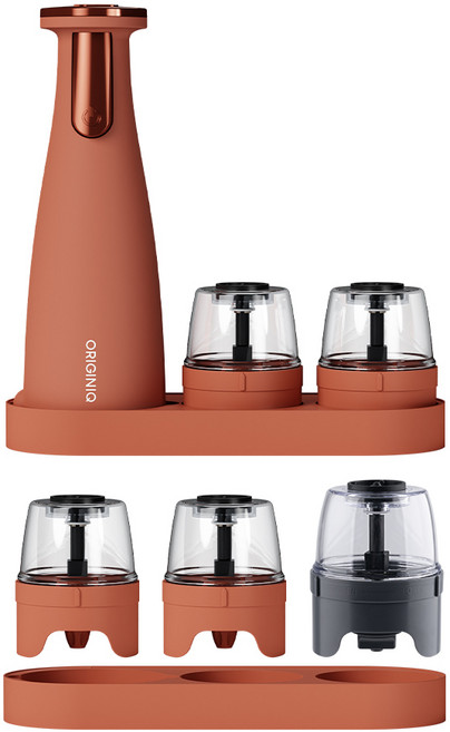 오리지니크 전동 후추 그라인더 빅컨테이너 풀세트 큰 입자 분쇄 (본체1+컨테이너5구+빅컨테이너1구+트레이2), 1세트, 316ml, 오렌지