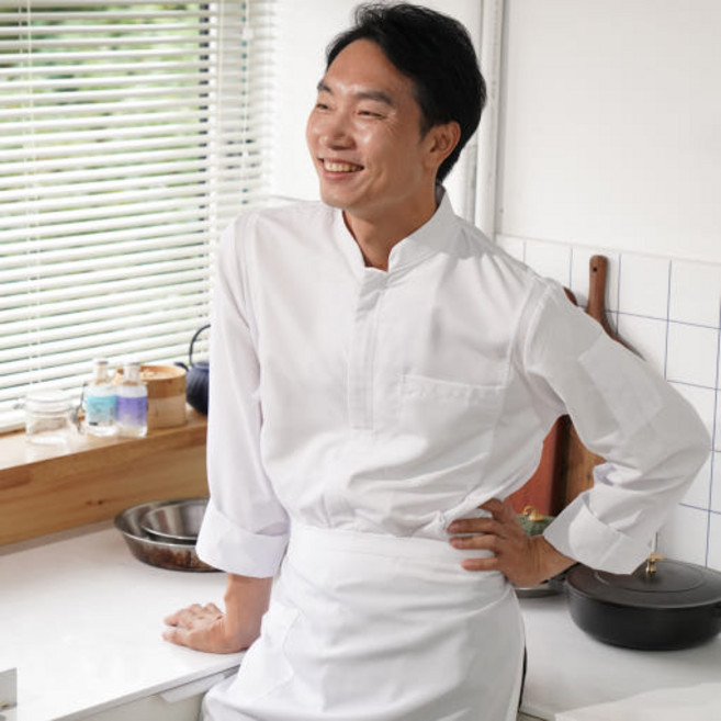셰프브루노 지퍼 긴팔 흰색 조리복