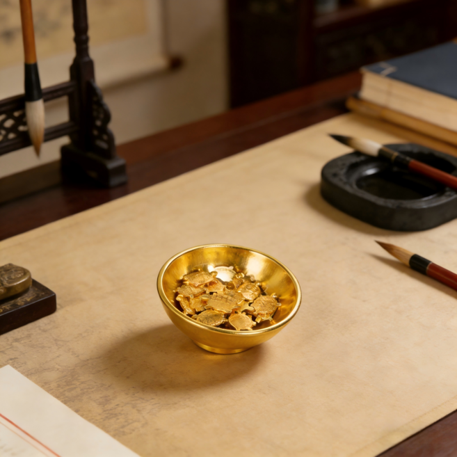 미니 거북이 10마리 + 금그릇 1개 합금 행운 부르는 재물 모으는 장식품, 황금