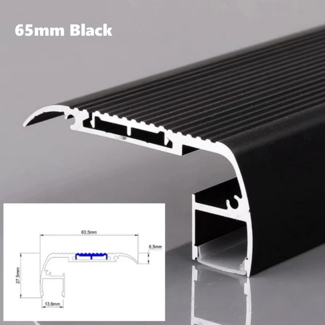 LED 스텝 램프 알루미늄 프로파일 미끄럼 방지 계단 트레드 백라이트 하드 바 스트립 조명 선형 홈 장식 조, 09 1m x 5pcs, 04 64mm Black