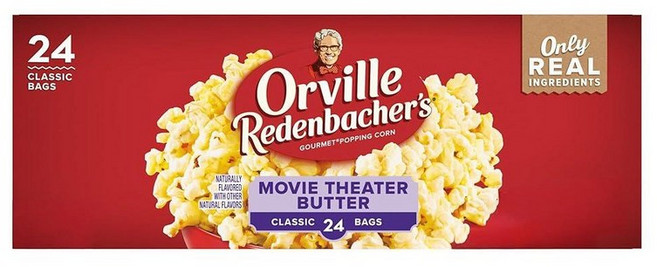 Orville Redenbacher's 전자레인지 팝콘 영화관 버터 맛 1회 제공량당 3g 섬유 93.3g 3.3온스 24개입 262760, 3.29온스(24개입)