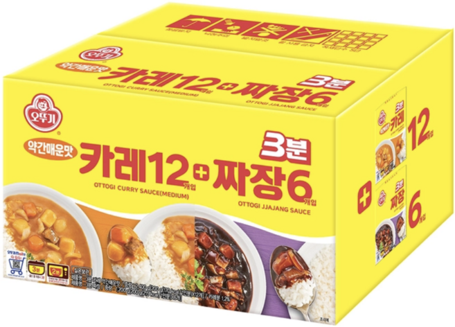 코스트코 오뚜기 3분 카레 짜장 세트(카레200gx12+짜장200gx6), 1박스, 3.6kg