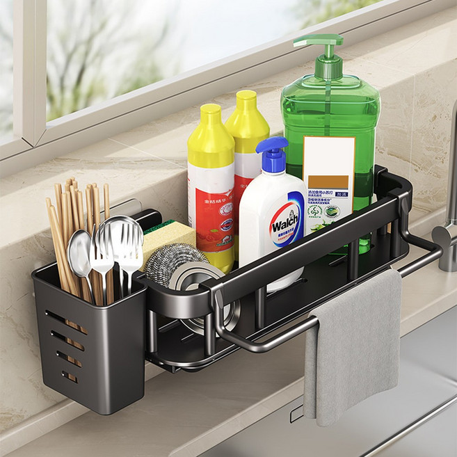 다이나토리 무타공 접착 수세미 행주 거치대, 1개, 본품(사이드통 포함)